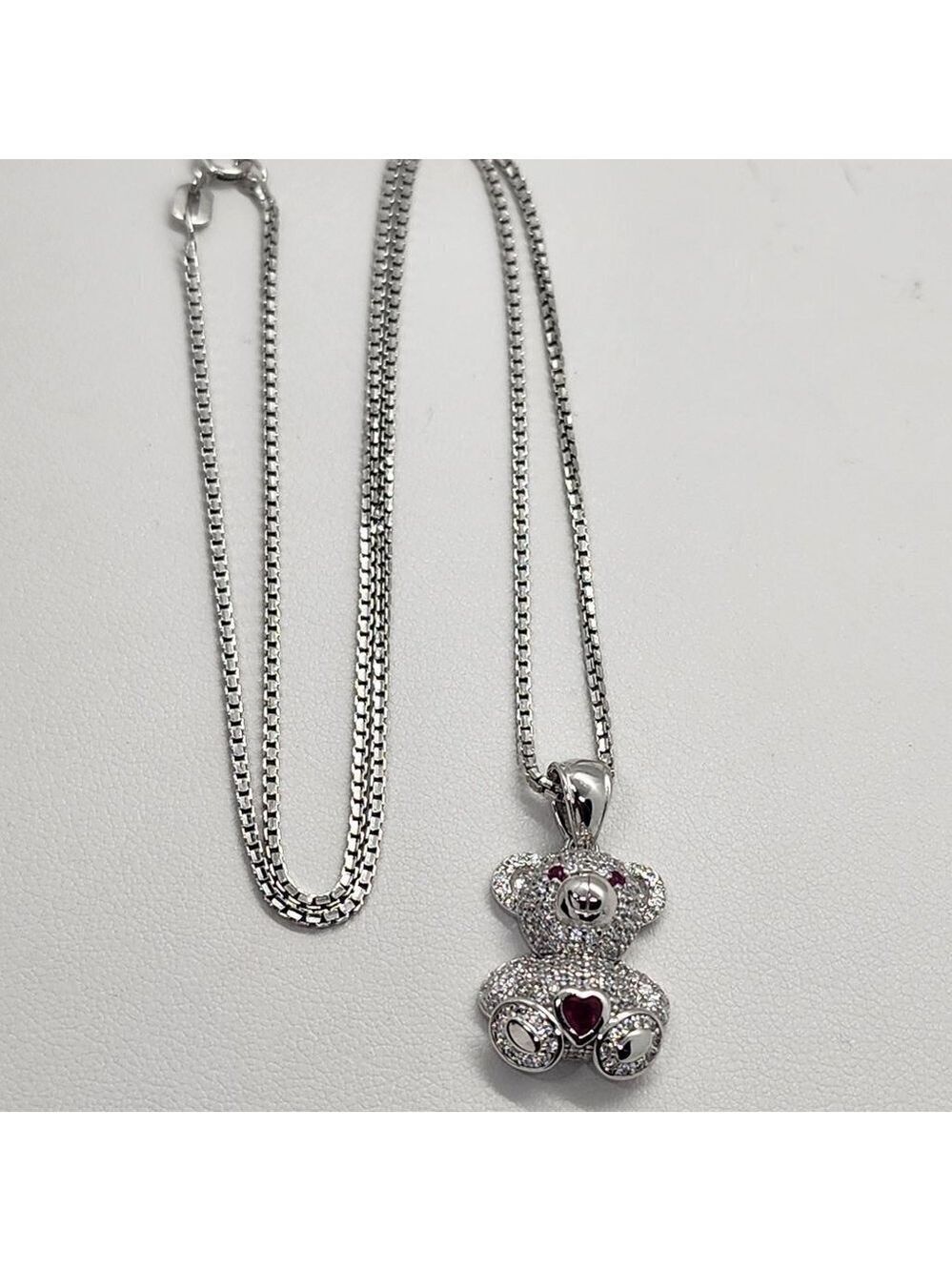 last one Brand New Sterling Silver 925 Pink Heart Teddy Bear Necklace